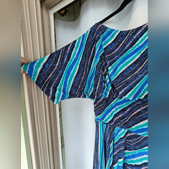 Plenty by Tracy Reese Blue Wave Pattern Cowl Frock Dress - Lined - Size L - Picture 2 of 9